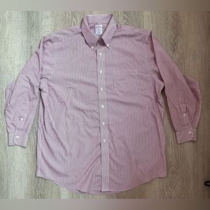 Brooks Brothers 346 Red/White Stripe LS Button Up Sz 17 2/3 Regular Fit‎